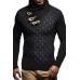 Men's Leather Button Turtleneck Knit Top Pullover