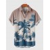 Gradient LightOrangeRed Coconut Tree Printing Men's Short Sleeve Shirt