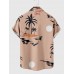 Orange Coconut Tree Print Summer Casual Men's Short Sleeve Shirt