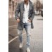 New Men's Woolen Stand Collar Mid-length Casual Coat with Pockets