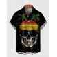 Black Coconut Tree and Skull Head Printing Hawaiian Men's Short Sleeve Shirt